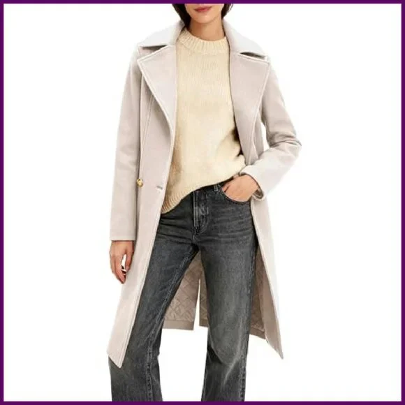 Women's Double-Breasted Peacoat, Notch Lapel, Slim Fit, Over-Knee Length